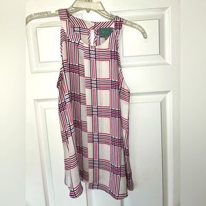 Skies Are Blue tank top, pink and blue plaid, size M